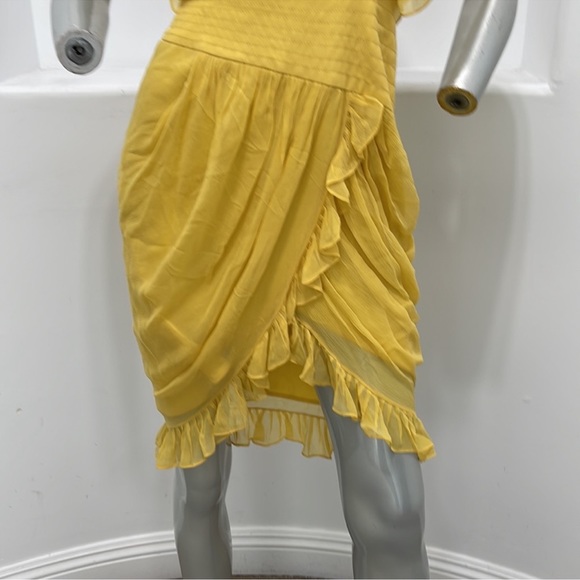BCBGMAXAZRIA Bamboo Ruffles Silk Dress Yellow Runway Size 0 - Picture 14 of 15